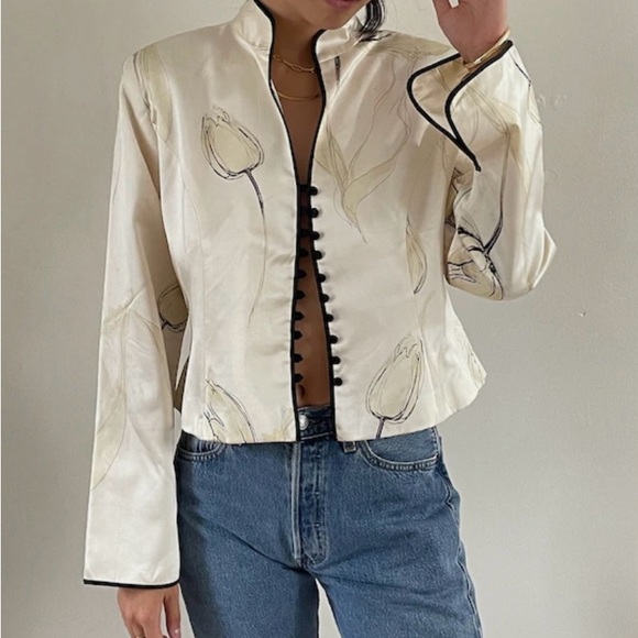 JS Collections Silk Charmeuse Mandarin Collar Cocktail Jacket Blazer Top 12 - Picture 2 of 4